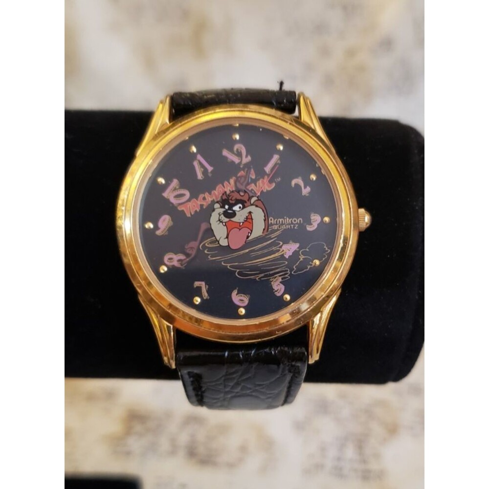 Vintage Armitron Tasmanian Devil Watch - Gold Face and Black Band - New battery!